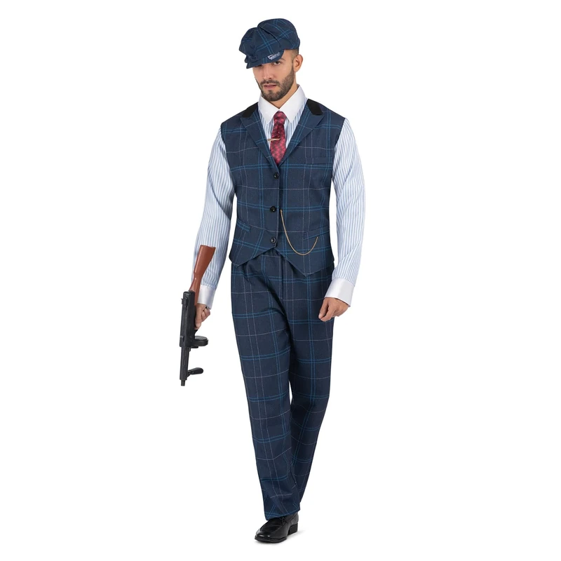 viving - Irish Gangster Costume Cap, Shirt with Vest and Chain, Tie with Pin and Trousers Size S (1) - Image 1