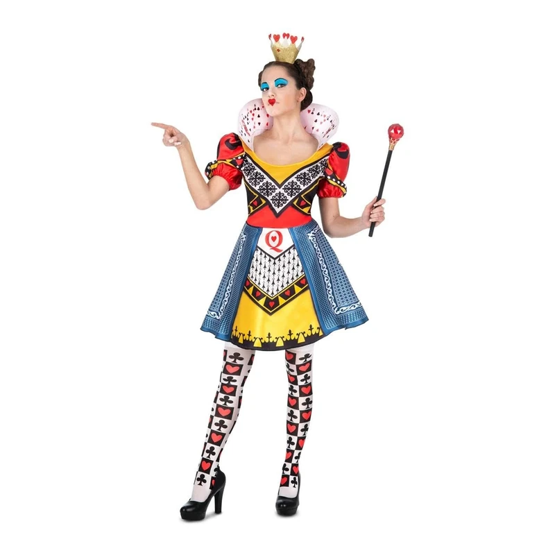 viving - Costume Queen of Hearts Headband with Crown, Dress and Tights Size M (1)