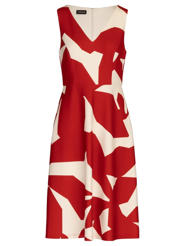 APART Fashion Women's Apart Short Jersey Fabric Allover with Dress, red-Cream, 16
