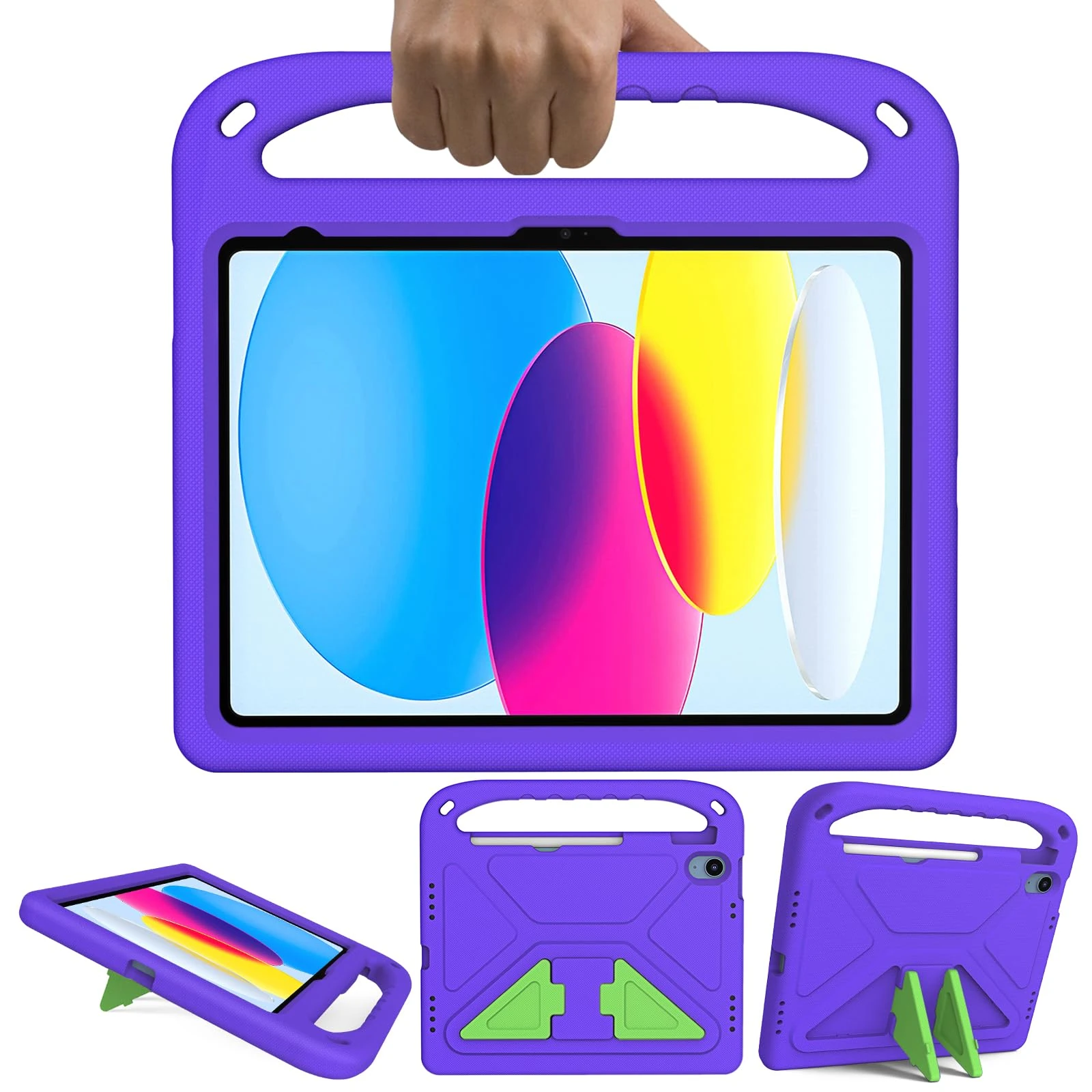 GOZOPO Kids Case for iPad A16 11th Generation (11 inch, 2025 Release)/ iPad 10th Generation (10.9 inch, 2022 Release), Lightweight & Shockproof Handle Stand Case (Purple)