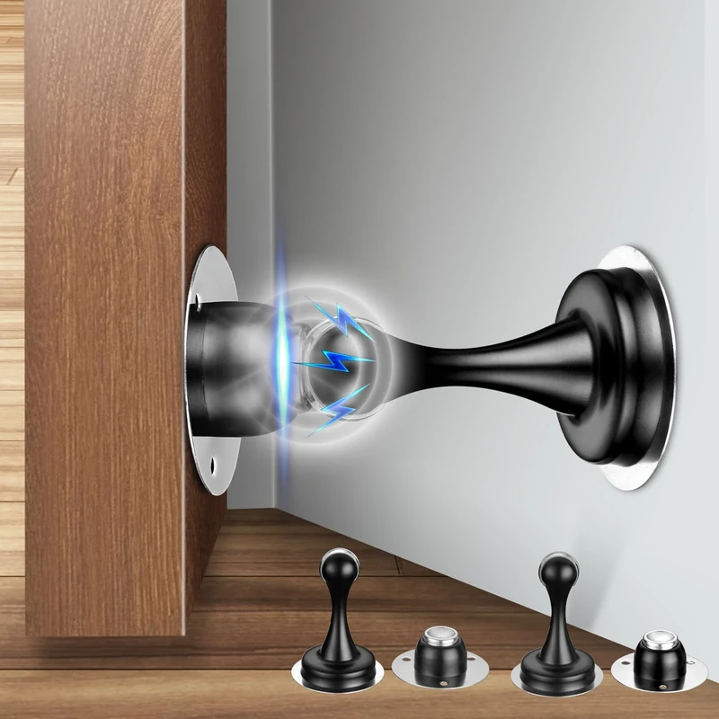 Flintronic 2PCS Black Magnetic Door Stoppers, Modern Under Door Mount, 2 Sets of 2 Items Each, Anti-Collision Mute Door Stop