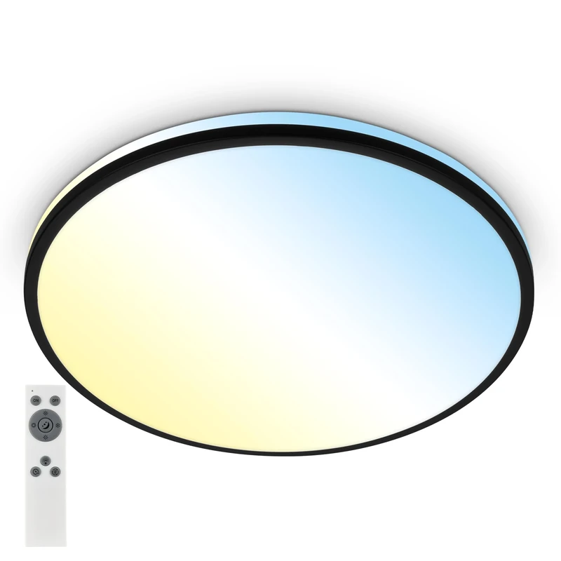 BRILONER - LED Ceiling lamp with Remote Control, Warm White to Cool White, dimmable, LED lamp, LED Ceiling Light, Living Room lamp, Kitchen lamp, Ceiling Lighting, 49 x 9.5 cm, Black