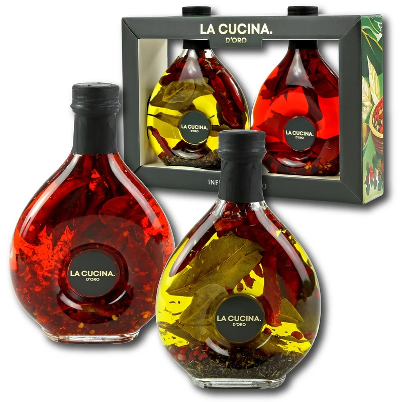 Kimm & Miller Luxury Chilli Oil & Herb Infused Oil Gift Set - Italian Inspired Cooking Gifts for Men & Women - 2 Delicious Flavoured Oils for Cooking, Drizzling & Dipping