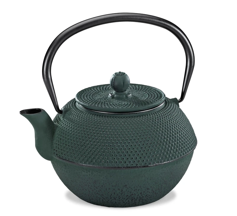 Küchenprofi Tea, Yasmin Teapot | Green | Enamelled Cast Iron | Capacity 800 ml - for 6 Cups | Integrated Stainless Steel Filter | Asian Cast Iron Teapot | Teapot with Strainer Insert