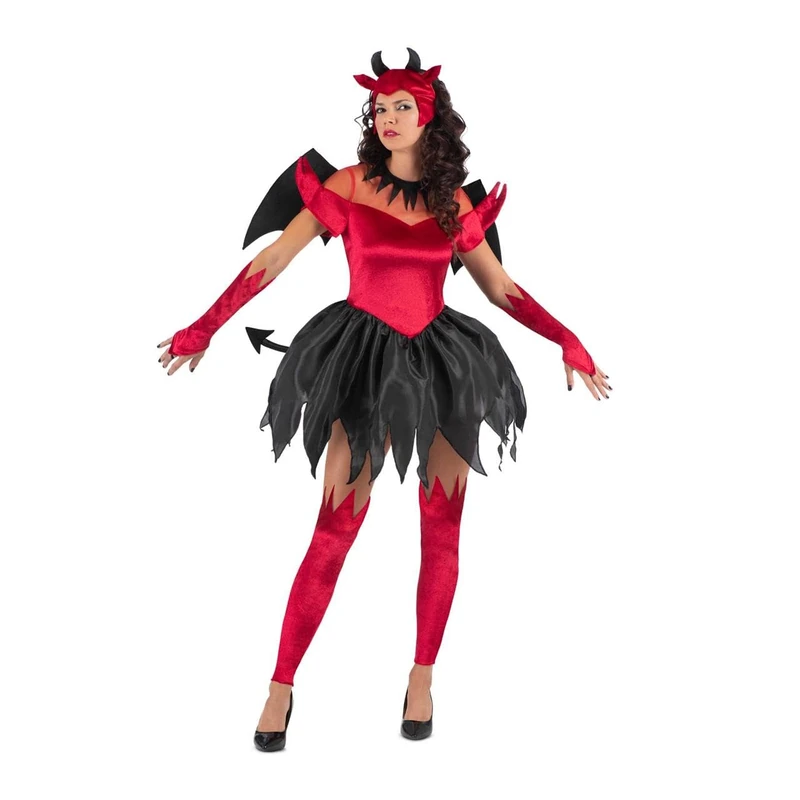 viving - Costume Devil Headpiece, Wings, Dress with Tail, Gloves and Leg Warmers Size XL (1)