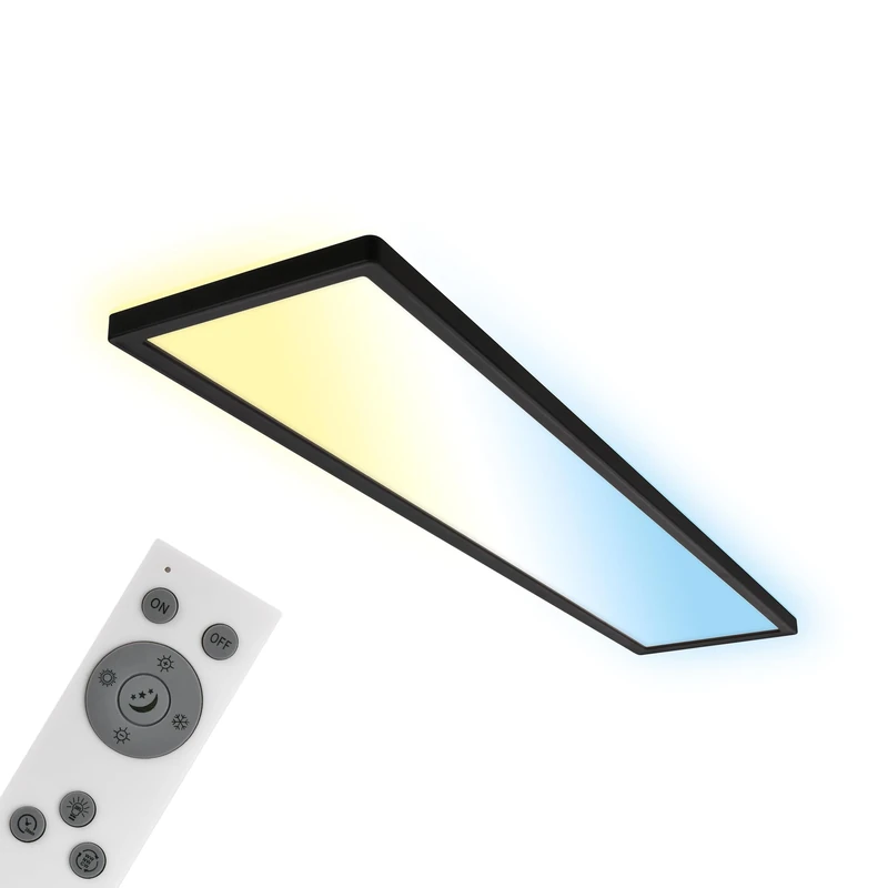Briloner - LED Ceiling Light, Dimmable Ultra Slim Panel Lamp, 98x20x3 cm, Backlight Effect, CCT Adjustable Light, Flush Mount, Remote Control, Night-Light Function, 36W, Living Room, Kitchen, Black