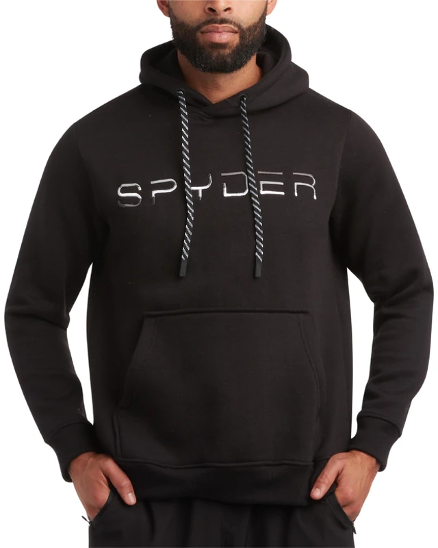 Spyder Mens Hoodie - Athletic Performance Soft Fleece Pullover Sweatshirts for Men - Heavyweight Workout Hooded Sweatshirt, Black, M