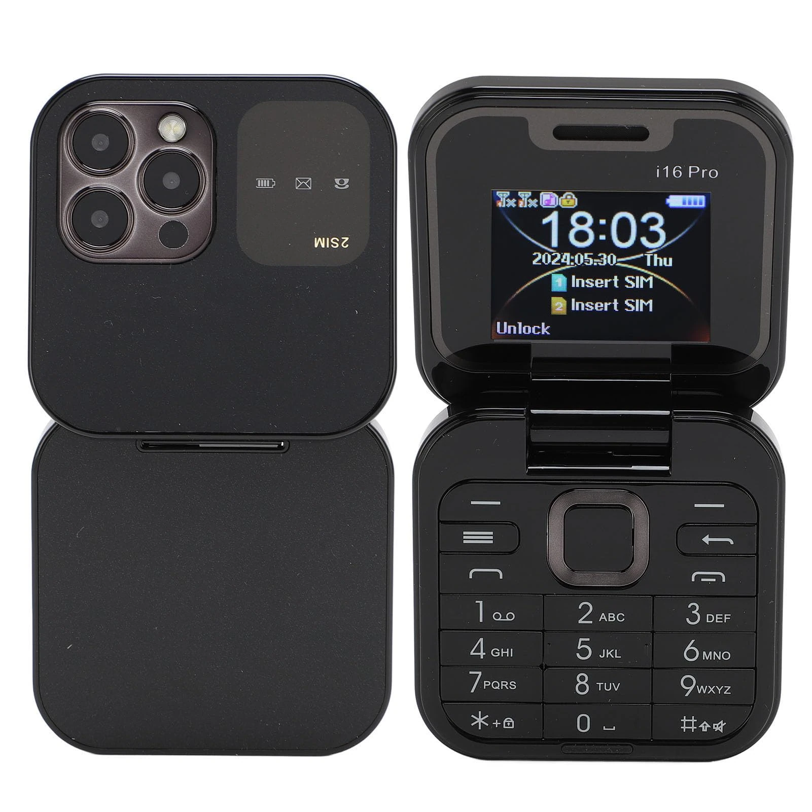 Yunir Flip Phone for Seniors - Unlocked Basic Cell with 1.77 Inch Screen, Dual SIM, Big Buttons, LED Flashlight (Black)