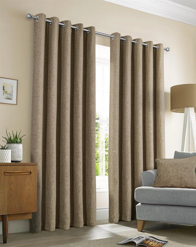 Sundour Amberley Eyelet Ring Top Curtains Brown 66x54