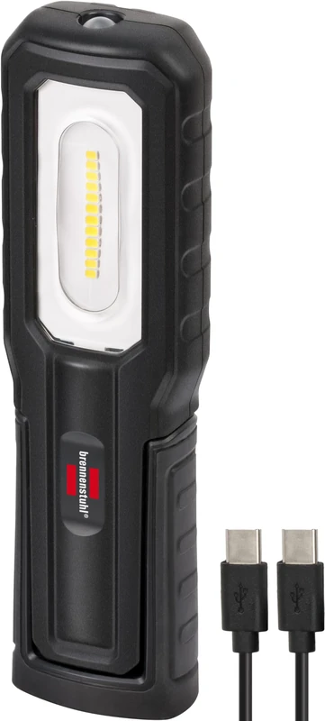 Brennenstuhl LED Rechargeable Torch HL 701 A/LED Work Light for Outdoor use IP54 (700+100lm, USB C Charging Cable Included, up to 10h Light Duration, Inspection Light with Magnets and Hook)
