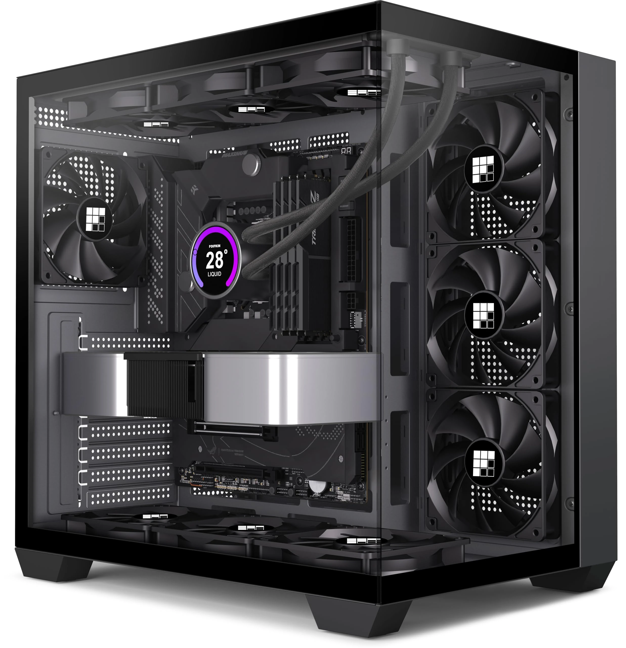 FOIFKIN F300 PC Case - Preinstalled 4 without RGB Fans, ATX Mid-Tower Gaming PC Case, 270° Panoramic Glass with Type-C (Black, F300)