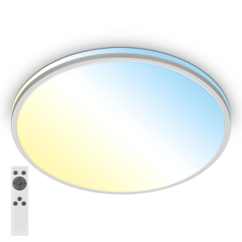 BRILONER - LED Ceiling lamp with Remote Control, Warm White to Cool White, dimmable, LED lamp, LED Ceiling Light, Living Room lamp, Kitchen lamp, Ceiling Lighting, 49 x 9.5 cm, matt Chrome