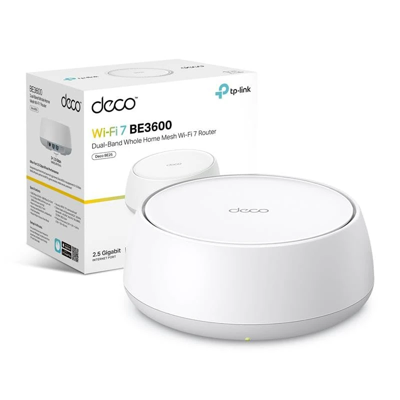 TP-Link Deco BE25 BE3600Mbps Whole Home Mesh WiFi 7 System, 688 Mbps at 2.4 GHz + 2882 Mbps at 5 GHz, 2 × 2.5 Gigabit Ports, AI Mesh WiFi Booster, MLO, Alexa and Google Assistant Supported, HomeShield