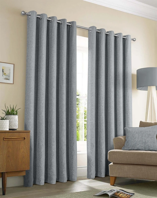Sundour Amberley Eyelet Ring Top Curtains Grey 90x90
