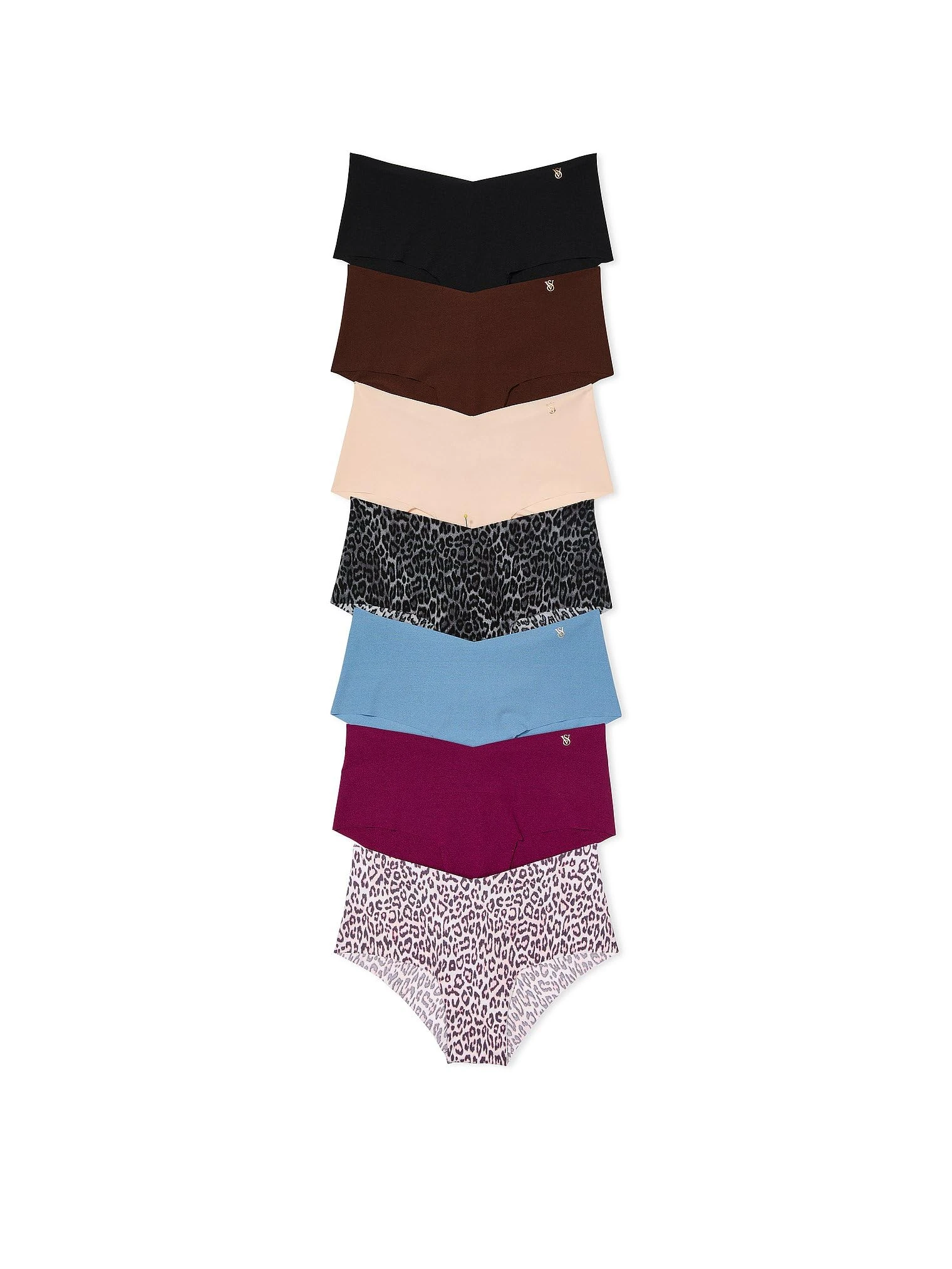 Victoria's Secret Women's No Show Cheeky Underwear, Minimal Coverage Panties for Women, Multi Pack (XS-XXL), Cheetah & Solids Mix, M