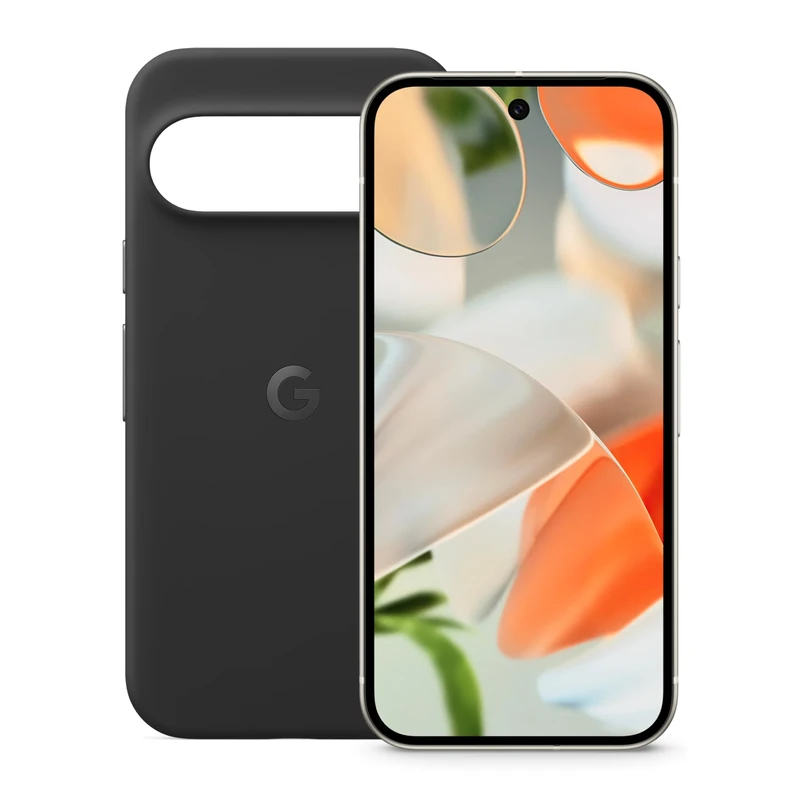 Google Pixel 9 - Unlocked Android Smartphone with Gemini, Advanced Camera, 6.3" Actua Display - Porcelain, 128GB + Pixel 9 Pro Case - Stain-Resistant Silicone - Obsidian