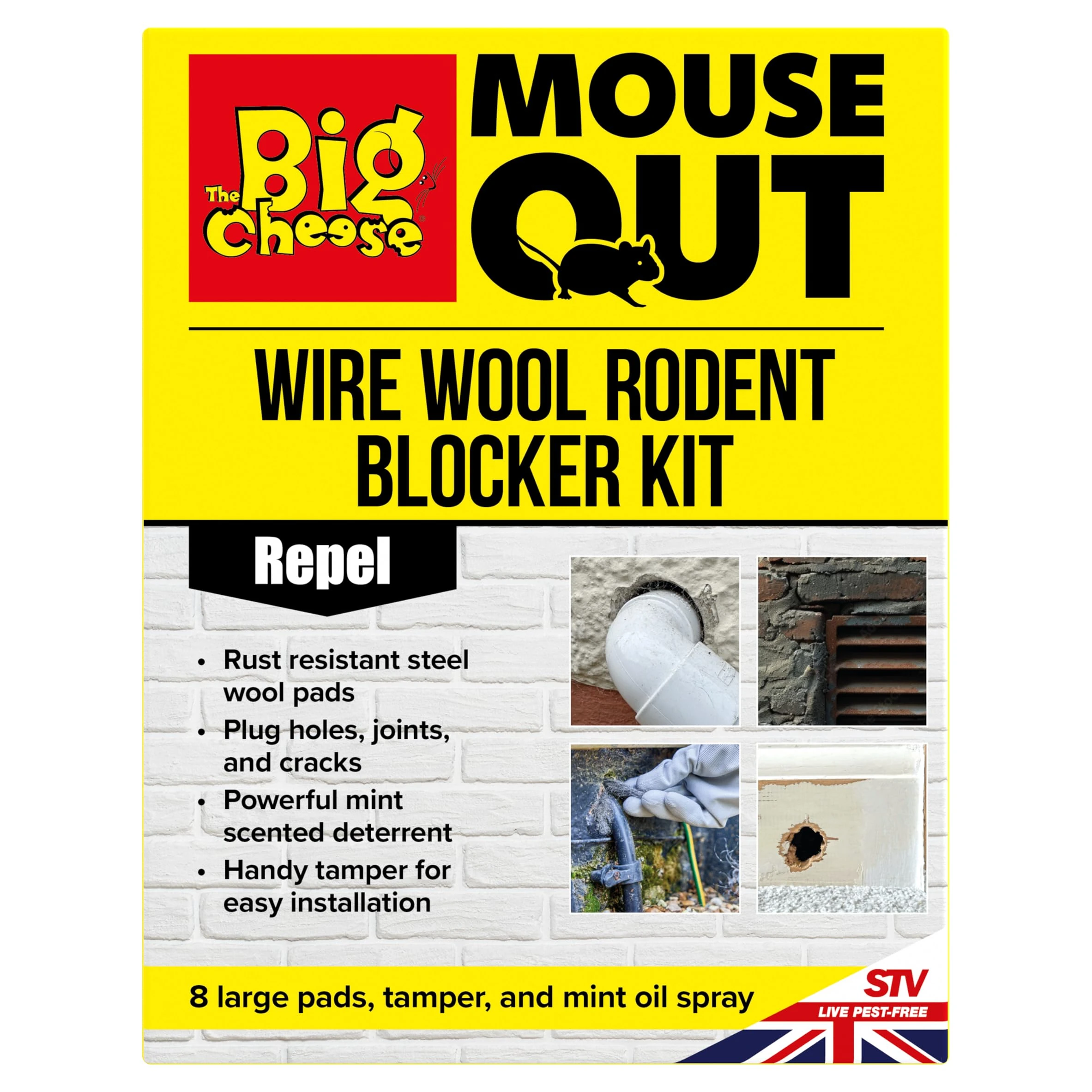 The Big Cheese® Mouse Out® Wire Wool Rodent Blocker Kit, Permanently Blocks Holes and Entry Points, Protects Cabling and Vulnerable Cavity Areas, Non-Toxic Pest Control Solution