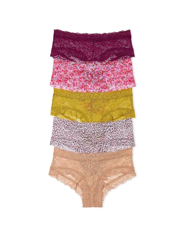 Victoria's Secret Women's Lace Cheeky Underwear, Minimal Coverage Panties for Women, Multi Pack (XS-XXL), Solids, Florals, & Animal Print, L