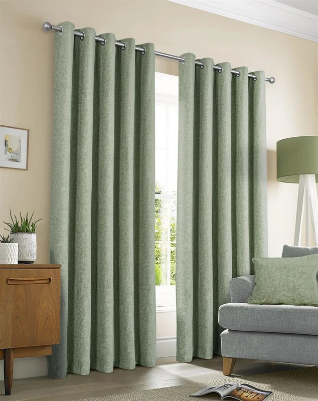 Sundour Amberley Eyelet Ring Top Curtains Green 66x90
