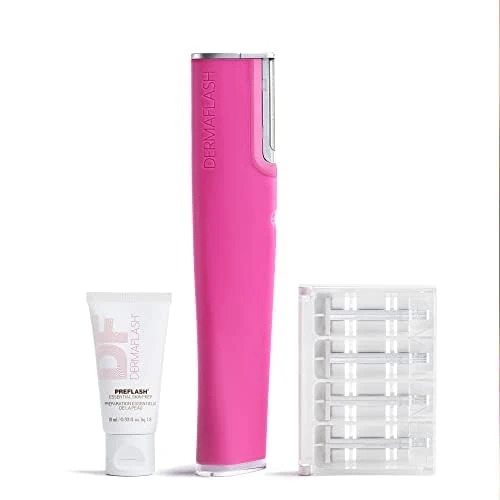 DERMAFLASH Luxe Plus Device, Anti Aging, Exfoliation, Hair Removal, and Dermaplaning Tool with Sonic Edge Technology and 4 Weeks of Treatment, Pop Pink