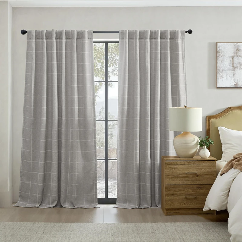 Elrene Home Fashions Sawyer Windowpane Plaid Blackout Window Curtain Panel with Rod Pocket/Back Tabs for Living Room/Bedroom/Office, 52"x95", Gray - Image 1
