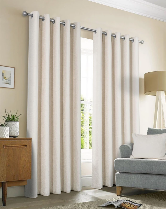 Sundour Amberley Eyelet Ring Top Curtains Beige 46x54 - Image 1