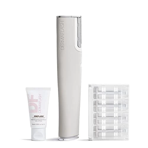 DERMAFLASH LUXE plus Device, Anti Aging, Exfoliation, Hair Removal, and Dermaplaning Tool with Sonic Edge Technology and 4 Weeks of Treatment, Stone