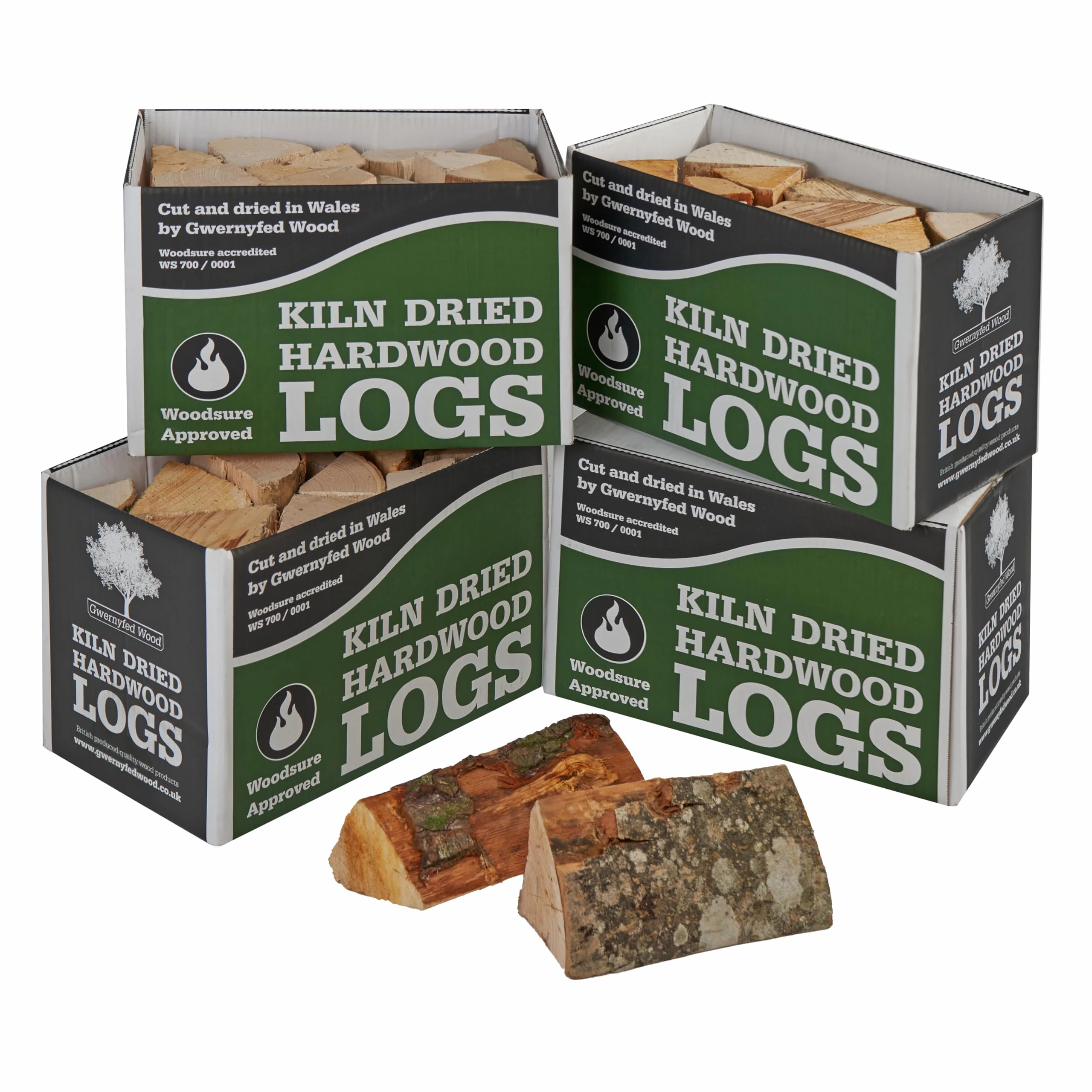 Kiln Dried Hardwood Logs, (24L), WoodSure Approved, for Wood Burners, Open Fires, Stoves, Pizza Ovens, Camp Fires and Chiminea (4 Boxes (96L))