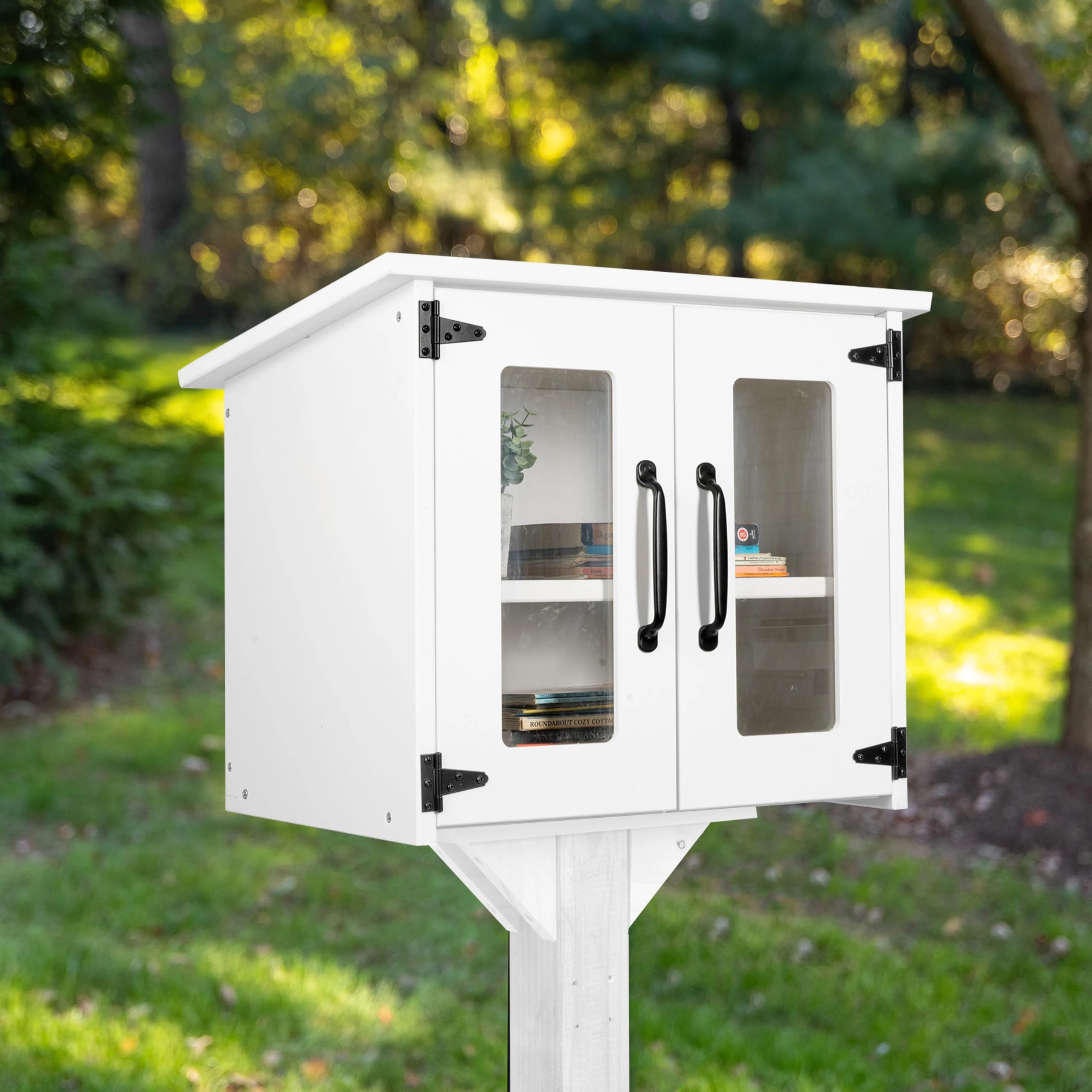 Ilyapa Little Library Box Outdoor - 22x14x19 Inch, White Library Book Kit - Book Exchange and Lending Kit for Neighborhood and Community Sharing