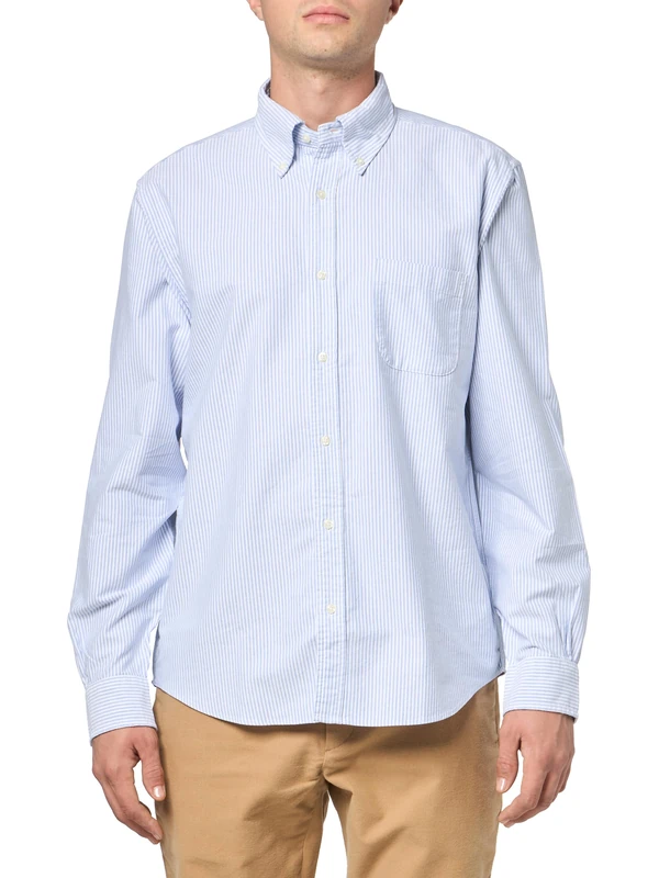 Brooks Brothers Men's Friday Oxford Long Sleeve Pattern Sport Shirt, Blue Stripe, S