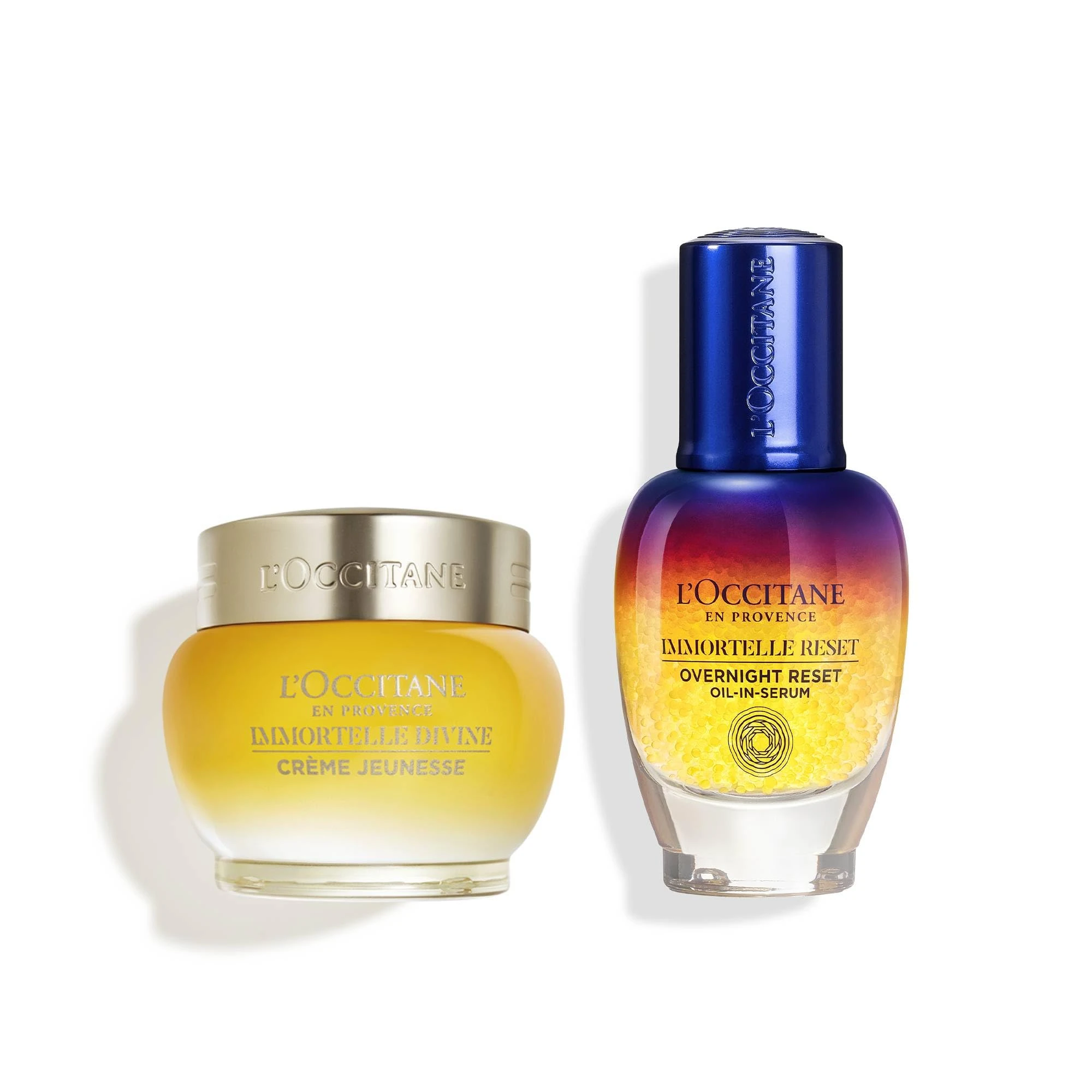 L'OCCITANE Skincare Power Duo, Immortelle Divine Cream & Overnight Reset Serum, Anti-Aging Set for Rested, Radiant Skin, Clean Luxury Skincare for All Skin Types