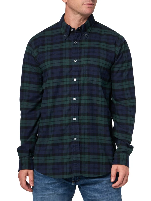 Brooks Brothers Men's Flannel Long Sleeve Sport Shirt, Blackwatch, Large