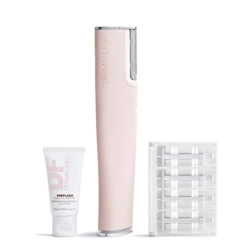 DERMAFLASH LUXE plus Device, Anti Aging, Exfoliation, Hair Removal, and Dermaplaning Tool with Sonic Edge Technology and 4 Weeks of Treatment, Blush