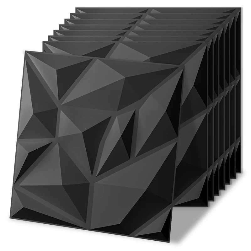 Art3d 100 Pack Decorative 3D Wall Panels, 97 Sq.Feet PVC Interior Wall Decor for Office, Bedroom, Kitchen, 11.8"x11.8", Black