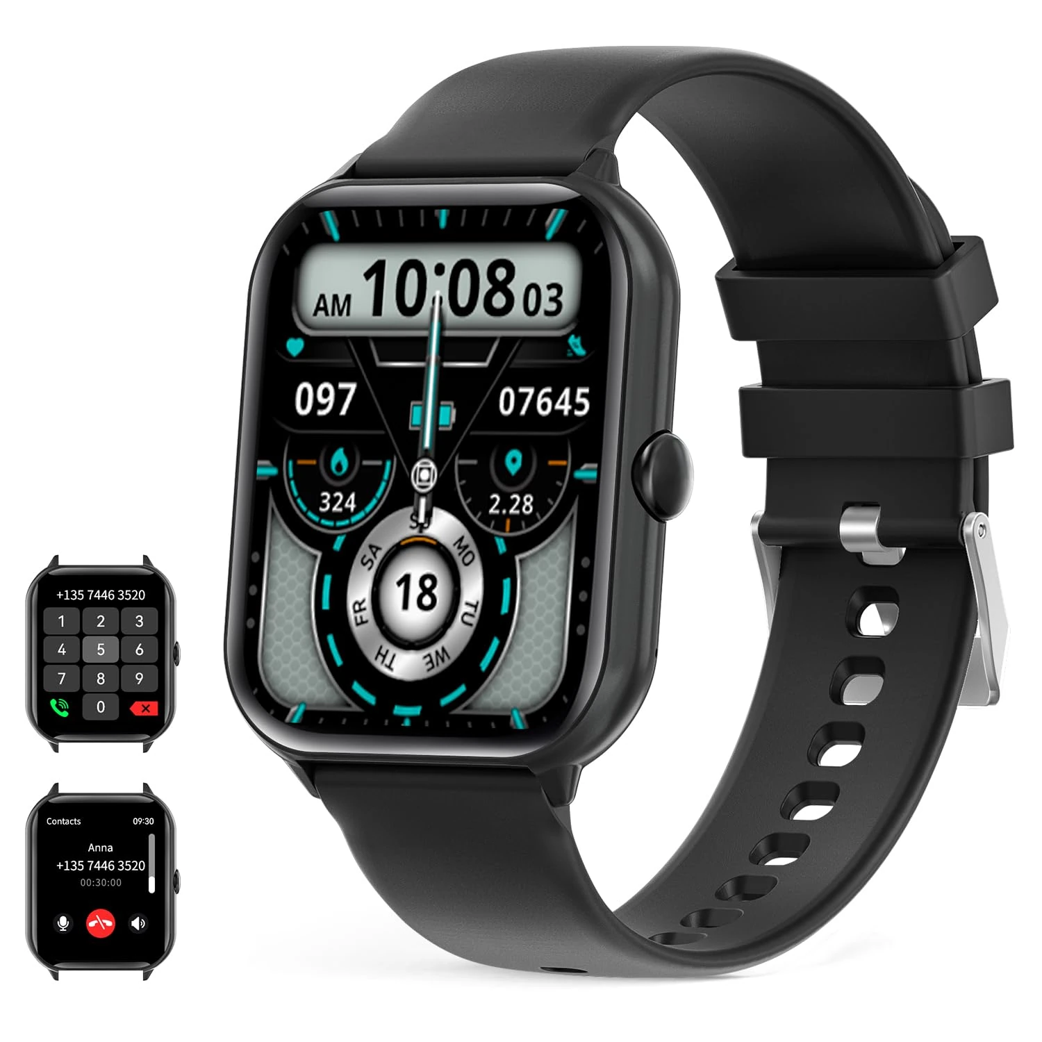 Smart Watch for Men Women, Bluetooth Answer Make Calls,1.95" HD Touch Screen Fitness Watch with Sleep Heart Rate Monitor, 100+ Sports Modes, IP67 Waterproof Activity Trackers for Andriod iOS (Black)