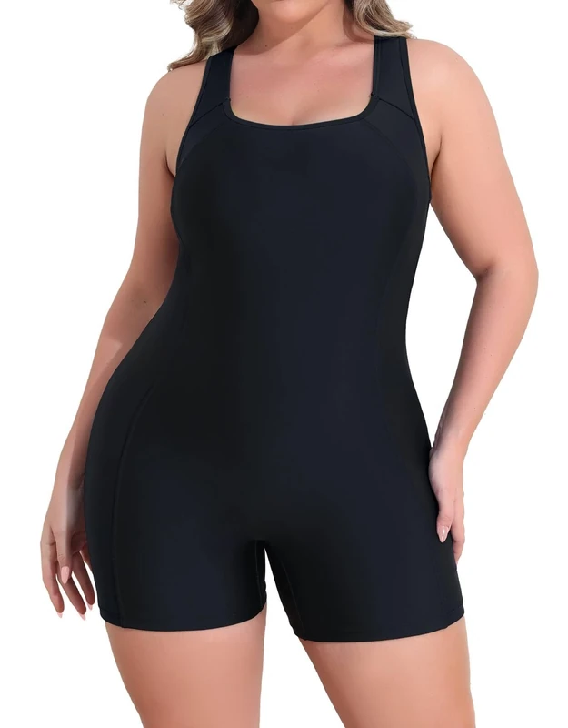 Charmo Plus Size One Piece Swimsuit for Women Boyleg Swimming Costume Sport Modest Swimwear 22 Black
