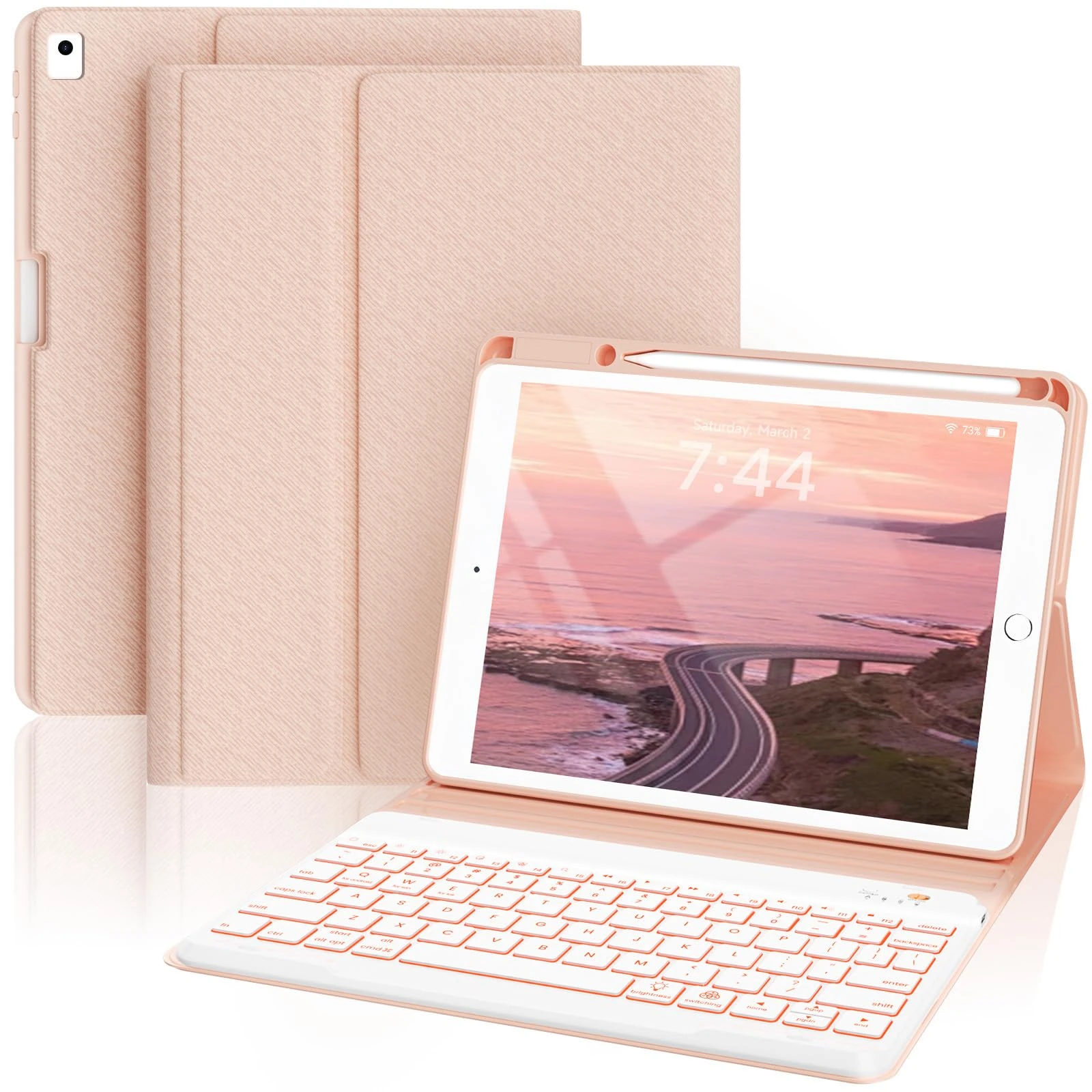 OYEEICE Anti-Falloff Keycap Keyboard Case for iPad 9th/ 8th/ 7th Generation 10.2 Inch, Enlarged Keycap Keyboard for iPad Pro 10.5 /iPad Air 3rd Gen (Pink, classic style)
