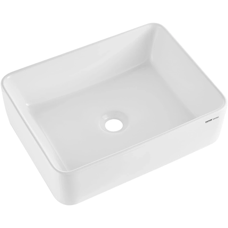 VEVOR Rectangle Vessel Sink, 19" x 14.7" Bathroom Vessel Sink Countertop, White Ceramic Bathroom Sinks Above Counter, Modern Style, Bright and Elegant, Well-Packaged for Bathroom, Hotel, Toilet, RV