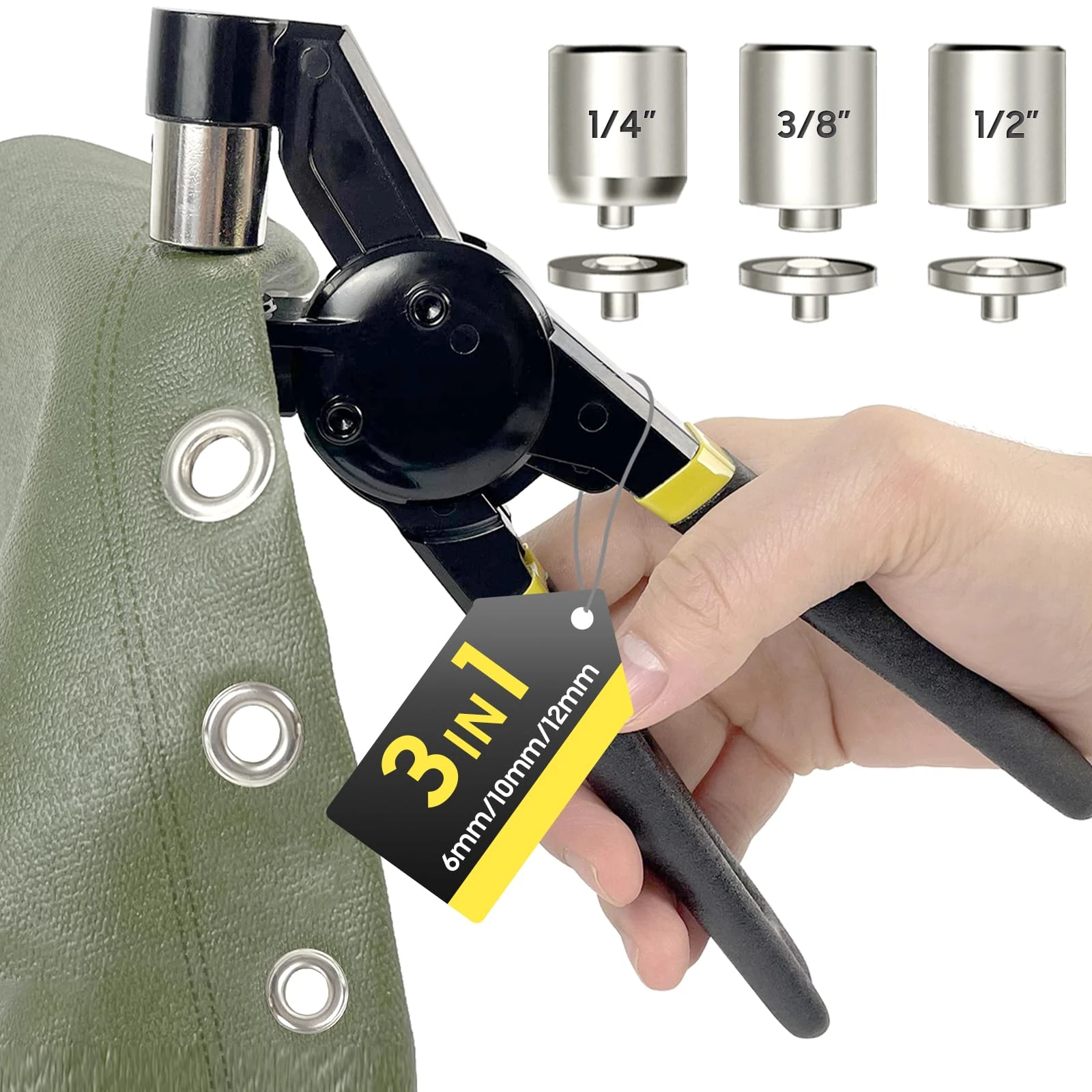 HAPDEN 6/10/12 Eyelet Punch Kit with Bag and 600 Different Eyelet Sizes, Complete Eyelet & Grommet Kit for DIY Tarpaulin Ring Repair and Installation. Eyeleter for Tarpaulin Eyelets