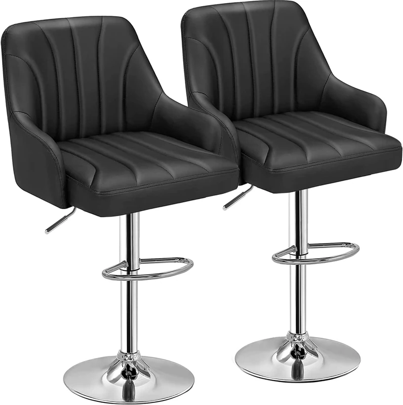 VECELO Bar Stools Set of 2, Height Adjustable Swivel Chair PU Leather Barstools with Backrest, Armrests and Footrest for Home Kitchen Modern Style