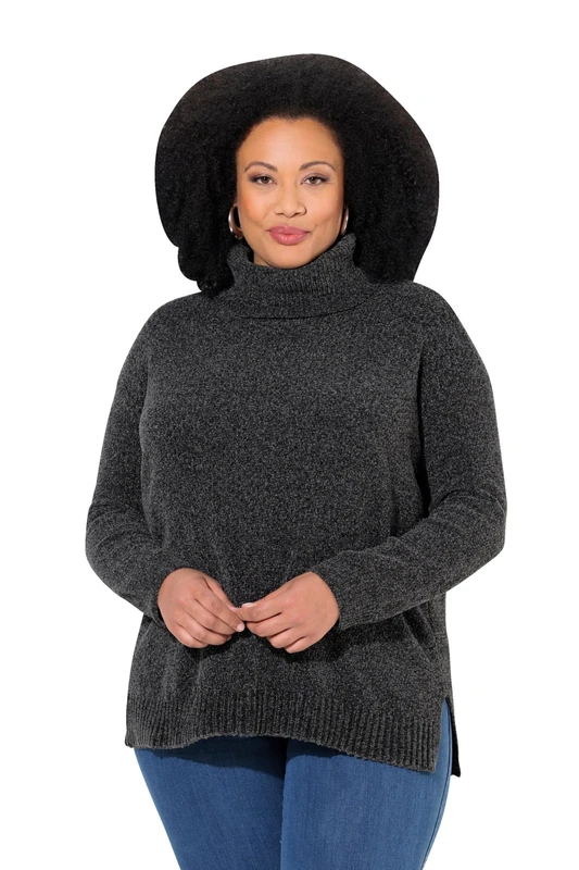 Ulla Popken Womenswear Plus Size Curvy Soft Textured Chenille Oversized Fit Sweater Graphite Grey 54+ 810312110-54+