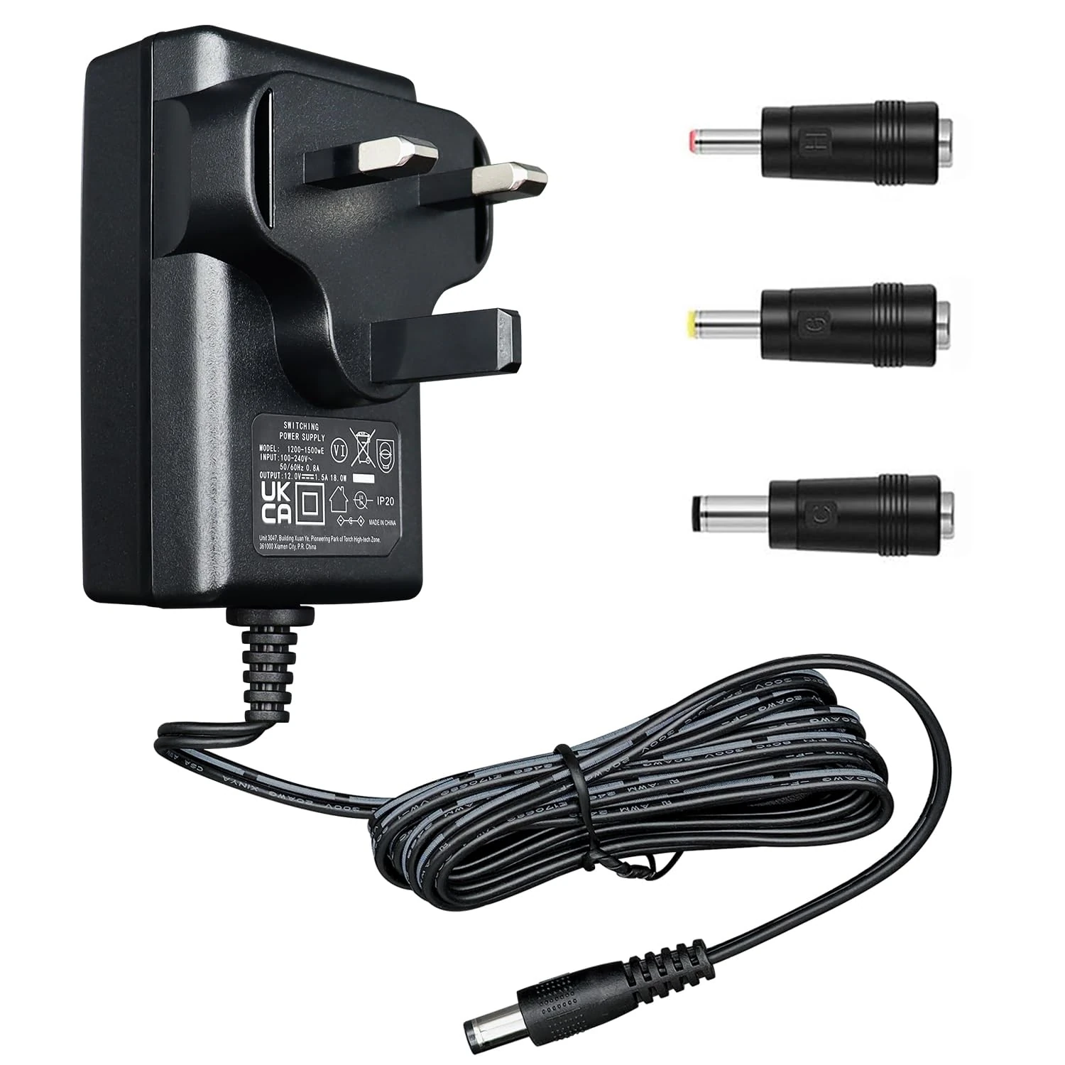 ANLINK 12V 1.5A/1500mA Power Supply Adapter, AC 100-240V 50/60Hz to DC 12V 1.5A Wall Plug, Center Positive, 1.8M 20AWG Long Cable for Stable and Flexible Use, 3 Tips Included, UKCA Certification