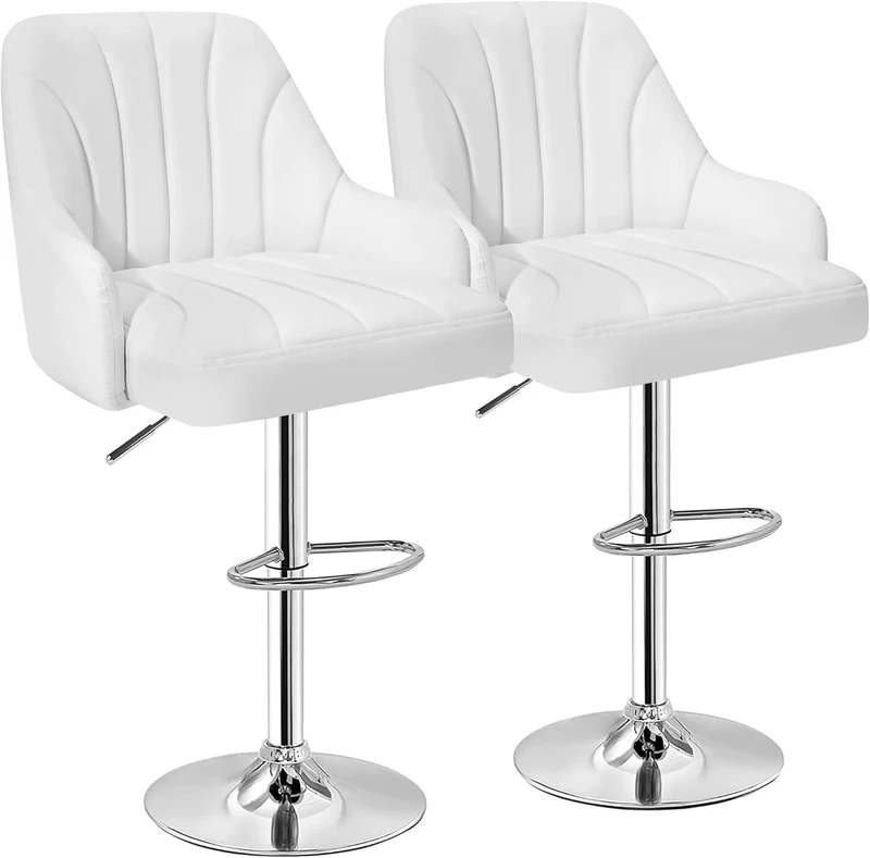 VECELO Bar Stools Set of 2, Height Adjustable Swivel Chair PU Leather Barstools with Backrest, Armrests and Footrest for Home Kitchen Modern Style - Image 1