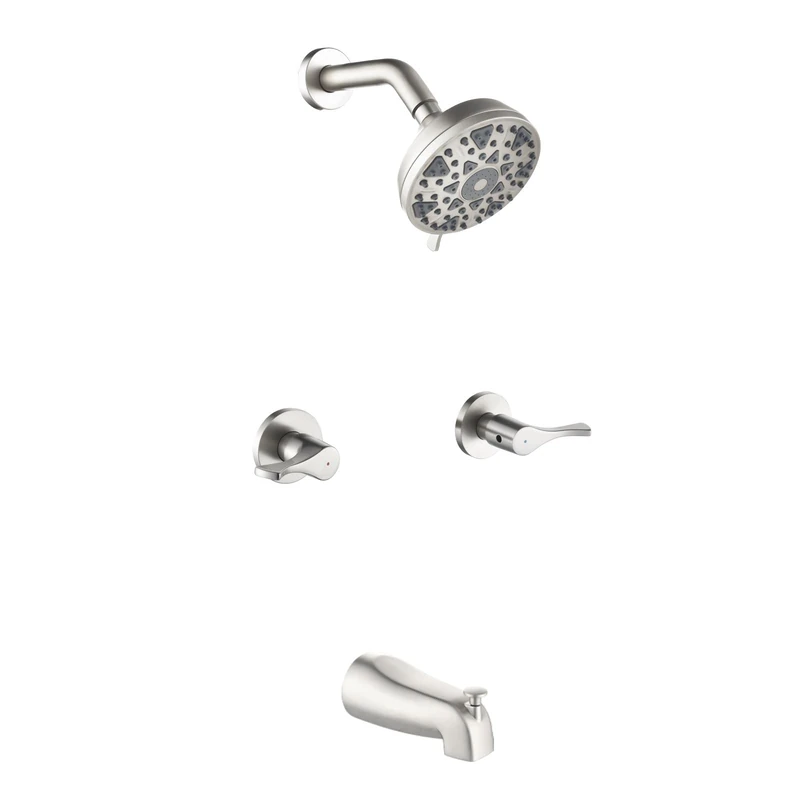 Shower Faucet Set with 2 Handles and Tub Spout Bathtub Shower Faucet Combo Set Shower System Complete Tub and Shower Panel Set Wall Mounted Shower Faucets Brushed Nickel