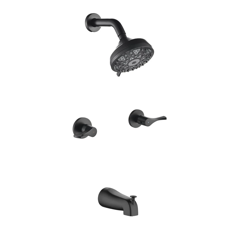 Shower Faucet Set with 2 Handles,Bathtub Spout,Bathtub Shower Faucet Combo Set,Shower System,Complete Tub and Shower Panel Set,Wall Mounted Shower Faucets,Matte Black