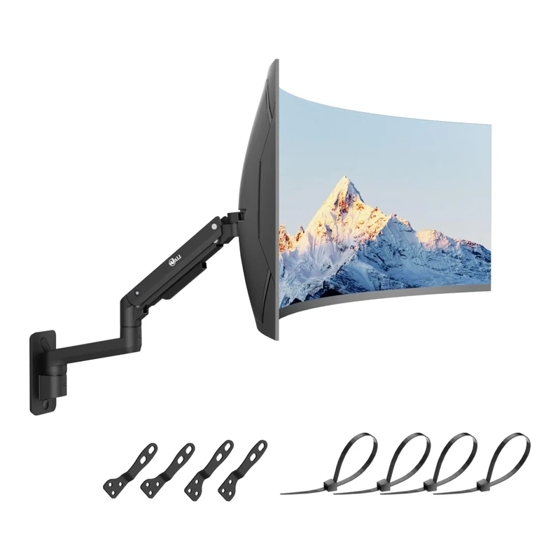 WALI Single Monitor Wall Mount for 17" to 49" Screen, Ultrawide Monitor Wall Mount with Fully Adjustable Gas Spring Arm, Holds Up to 20 kg, VESA 75 & 100mm(GSWM001XL-P), Black