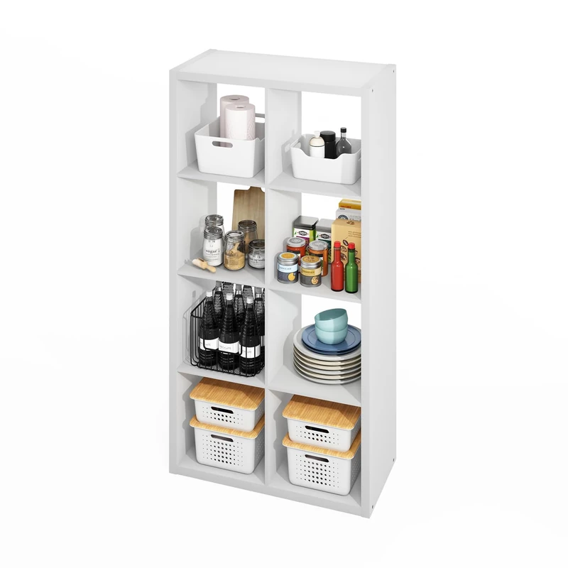 Furinno HERMITE Kitchen Island, 8-Cube Coffee Bar, Extra Thick Kitchen Storage, Bakers Rack, for Pantry Organizers and Storage, Kitchen Organization, White