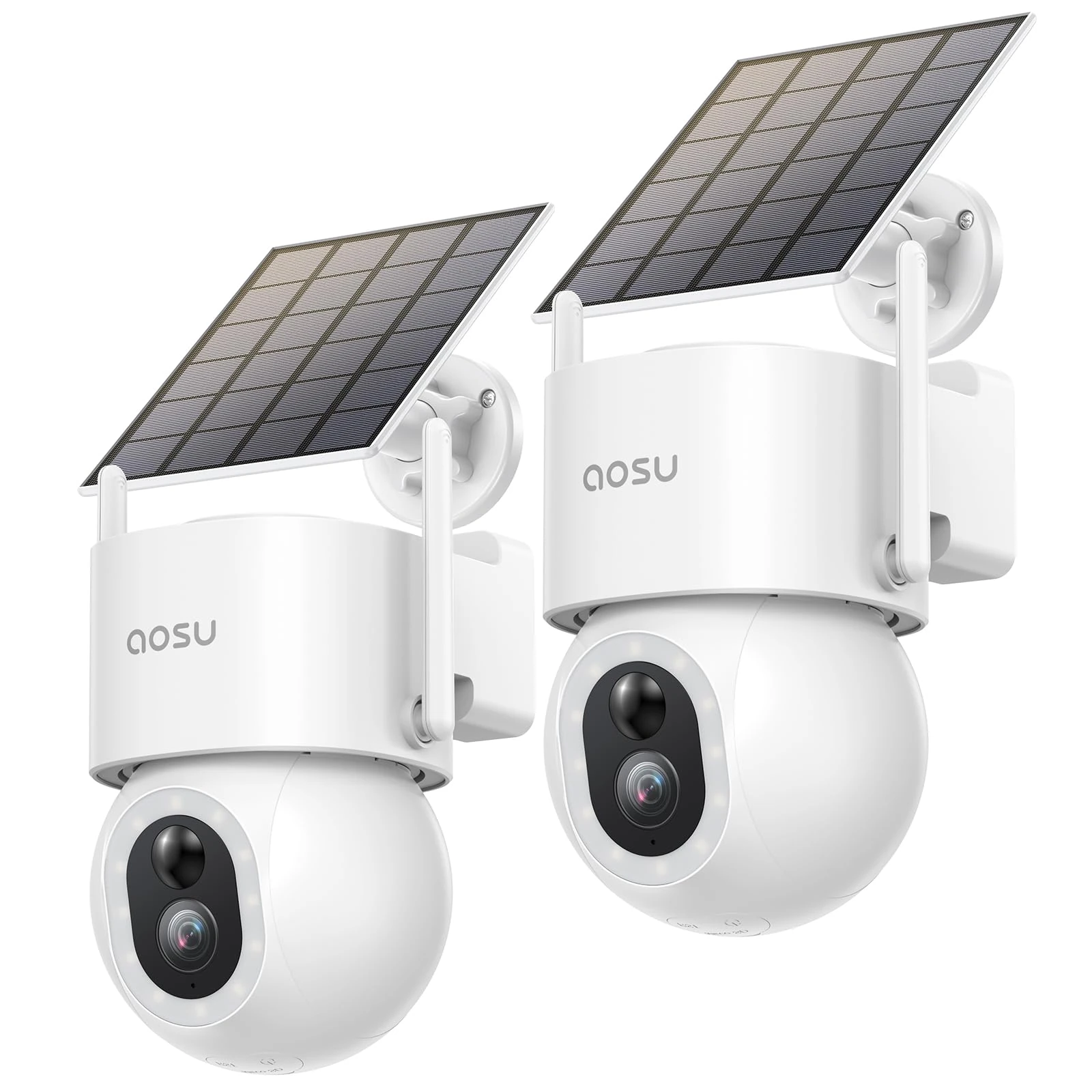 AOSU 3K Security Cameras Wireless Outdoor, 5MP 2 in 1 Solar Home WiFi Surveillance Cameras, 360° Pan＆Tilt, 400-Lumen Floodlight, Color Night Vision, Auto Tracking, AI Human Vehicle Pet Detection 2 Pcs