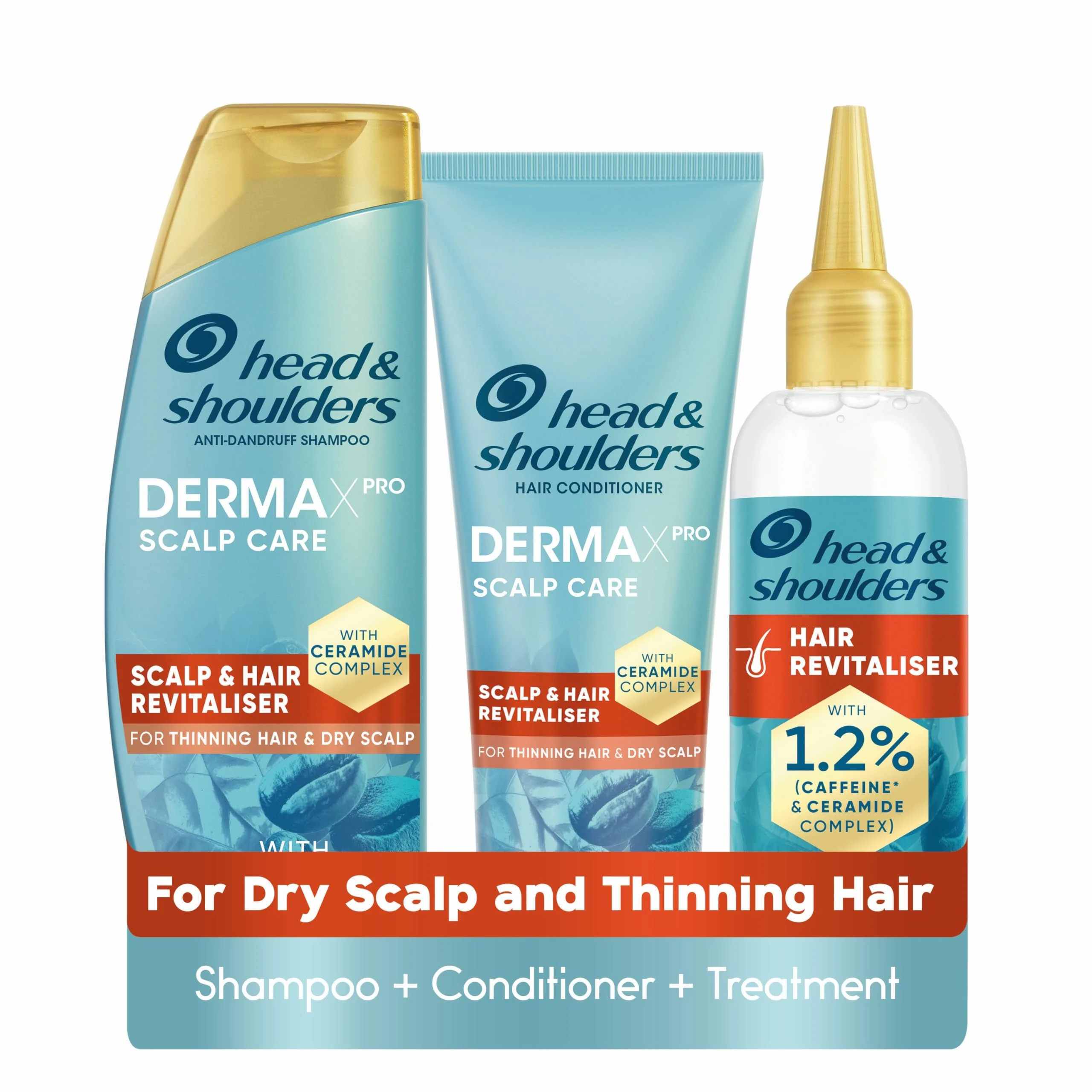 Head & Shoulders Anti-Dandruff DermaX Pro Shampoo and Conditioner Set with Hair Growth Serum. For Dry Scalp and Thinning Hair to Revitalise Scalp and Strengthen Hair, Prevents Hair Loss from Breakage