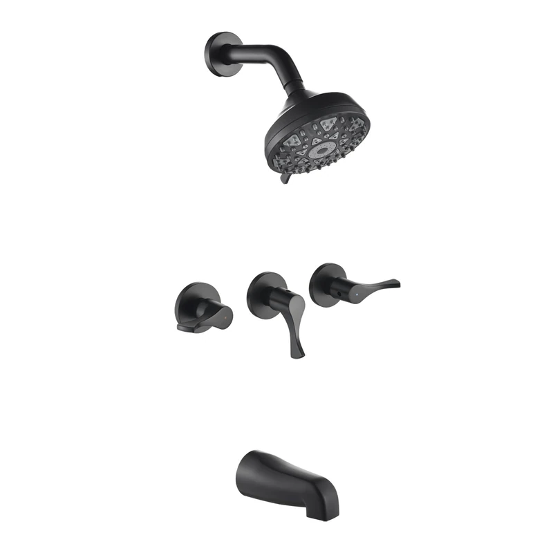 Shower Faucet Set 3 Handle Matte Black with Tub Spout for Bathtub Shower Faucets Combo Set Shower System Complete Tub and Shower Panel Set Shower Faucets